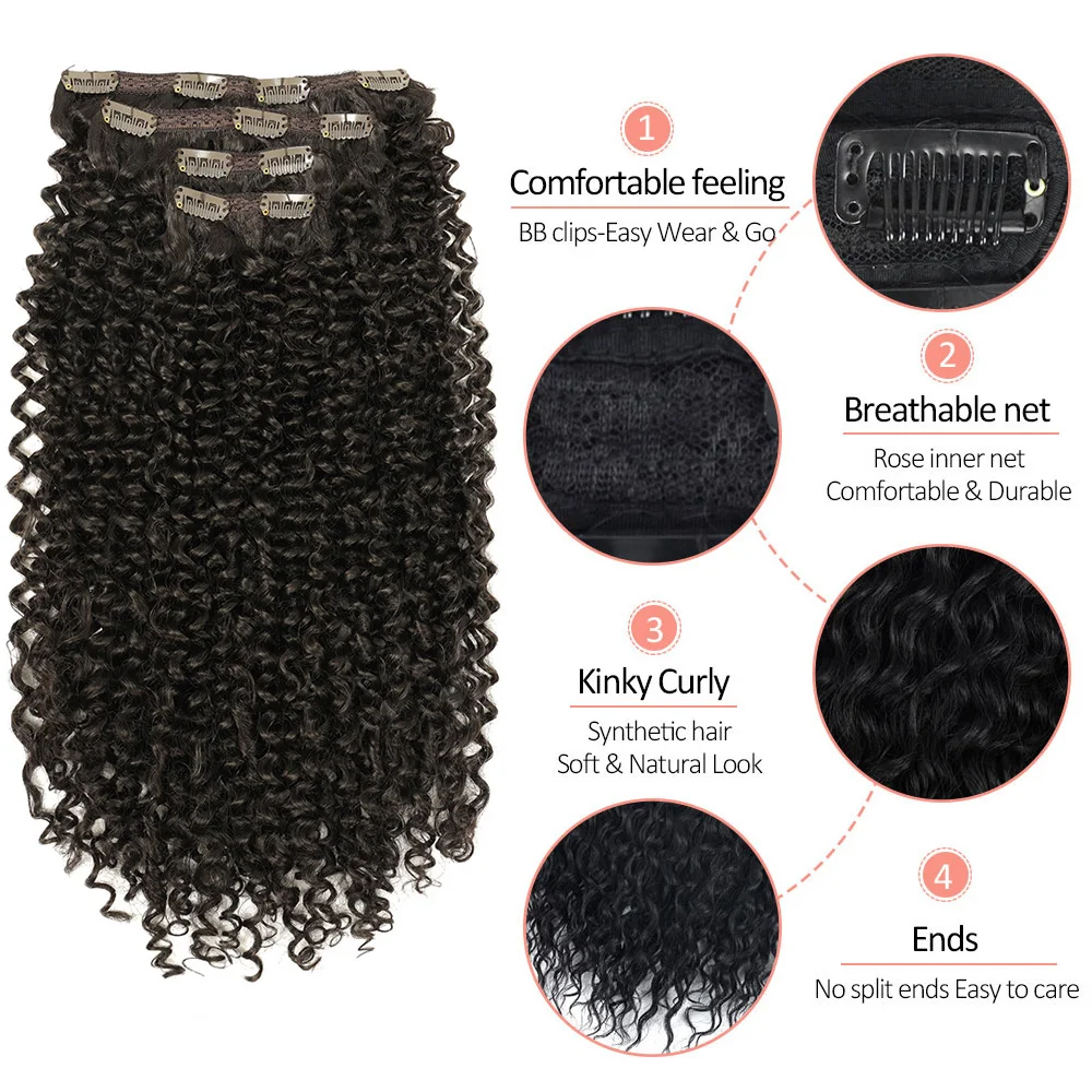 Synthetic Clip In Hair Extensions Kinky Curly Hair extensions for Women 26&rdquo; Super Long Corn Wave Full Head Fake Pieces hair extensions