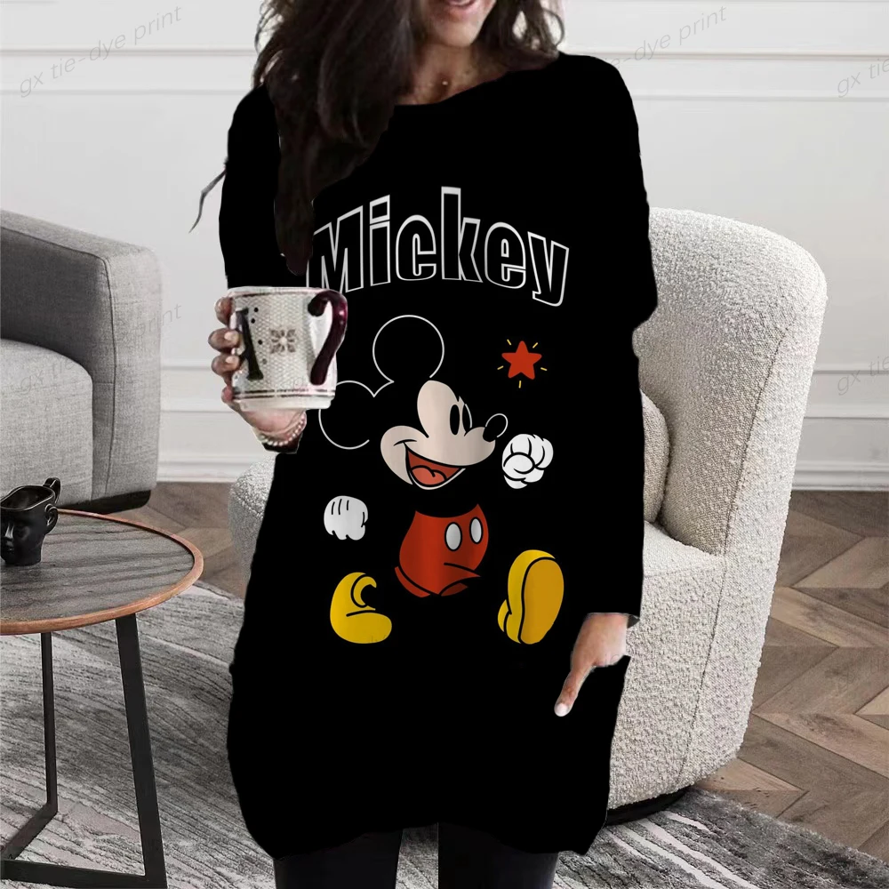 Disney Minnie Mickey Mouse Print Lange T shirts Herbst Frauen Lose Tasche  Femme Tops Cartoon T-shirt langarm Damen t-shirt