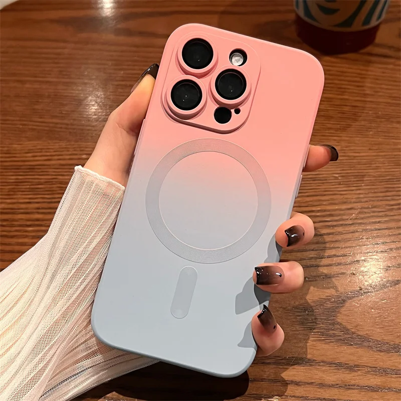 Custodia morbida in silicone sfumato di moda per iPhone 14 13 12 11 Pro 14Pro Max Plus Luxury per copertura di ricarica wireless Magsafe_voghion.com