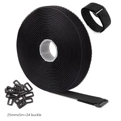 Versatile Adjustable Hook and Loop Straps with 25 Buckles for Customizable Organization (Black)