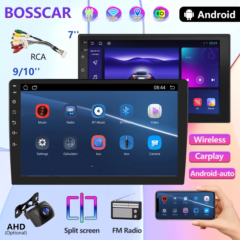 BOSSCAR 7 9 10 inch Multimedia Player GPS WIFI wireless CarPlay Android Auto Android13 2 Din FM Radio Stereo Receiver Player car multimedia player