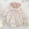 2025 New Spring 0-24M Baby Girl Clothing Toddler Baby Girl Romper Long Sleeved Cotton Flower Print Newborn Baby Girl Jumpsuit
