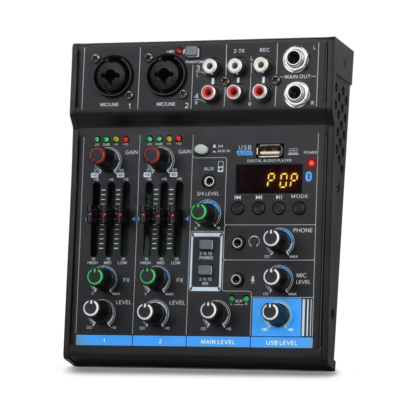 

Mini 4 Channel Bluetooth Audio Mixer Sound Card Audio DJ 16 Digital Effects Noise Reduction Console USB Recording For Singing