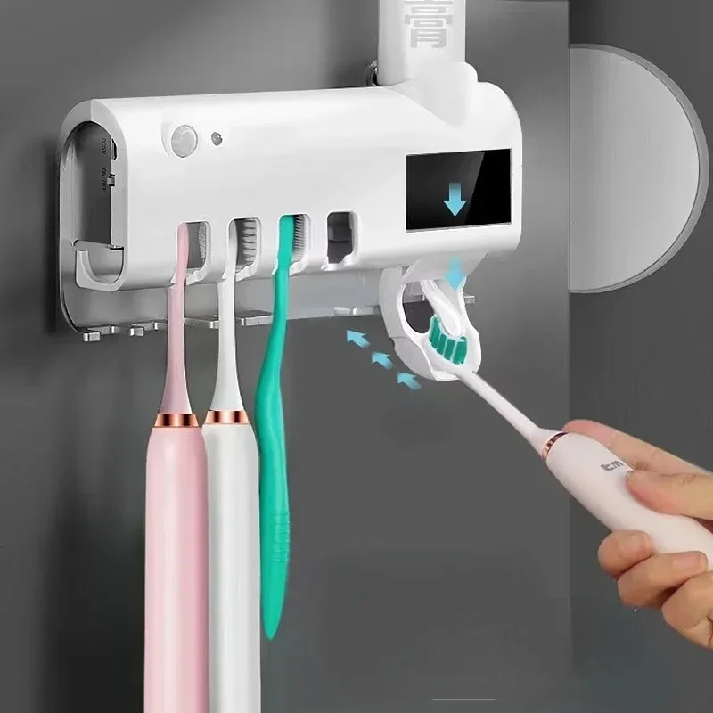 Bathroom Holder Automatic Toothbrush Toothpaste Dispenser Set Dustproof Sticky Suction Wall Mounted Toothpaste Squeezer