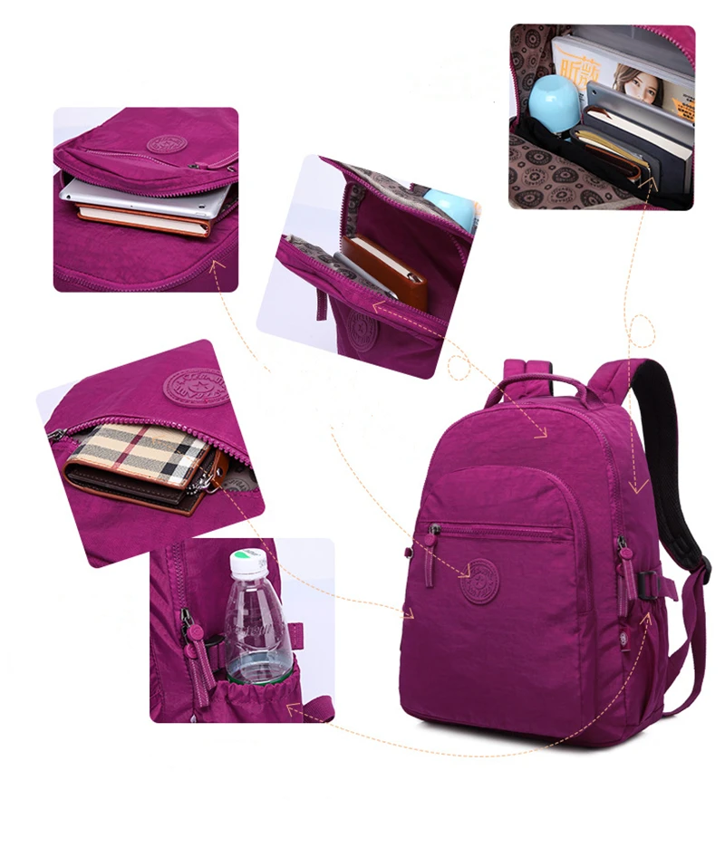 New Waterproof A4 Large Capacity 14'' Laptop Men Women Backpack Schoolbag Lightweight Travel Bag Blue Black Red Purple M0983 5