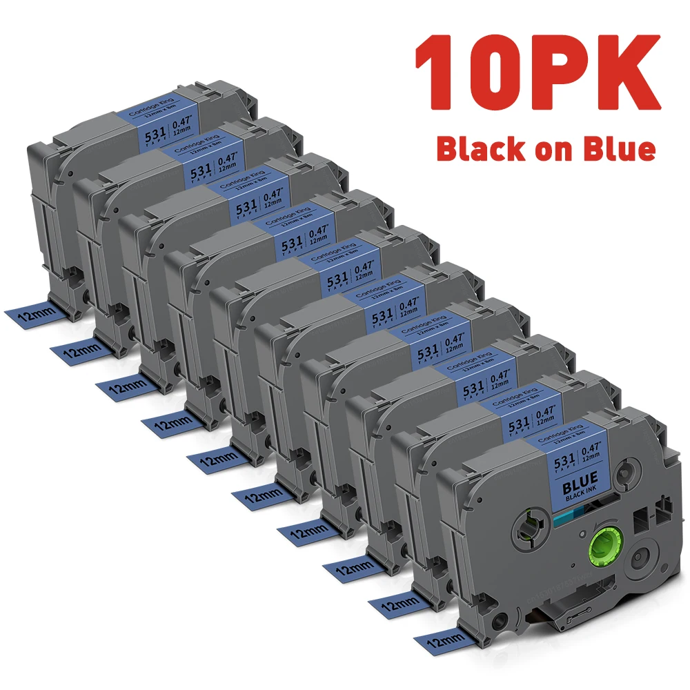 Pack of 10 Black on White Laminated Label Tapes (6/9/12mm)