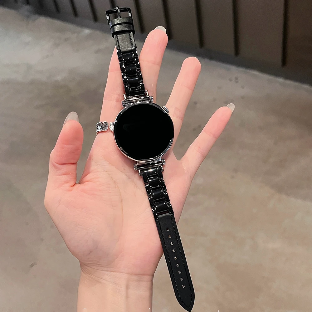 Luxury Slim Black Ceramic Beaded Leather Strap Bracelet