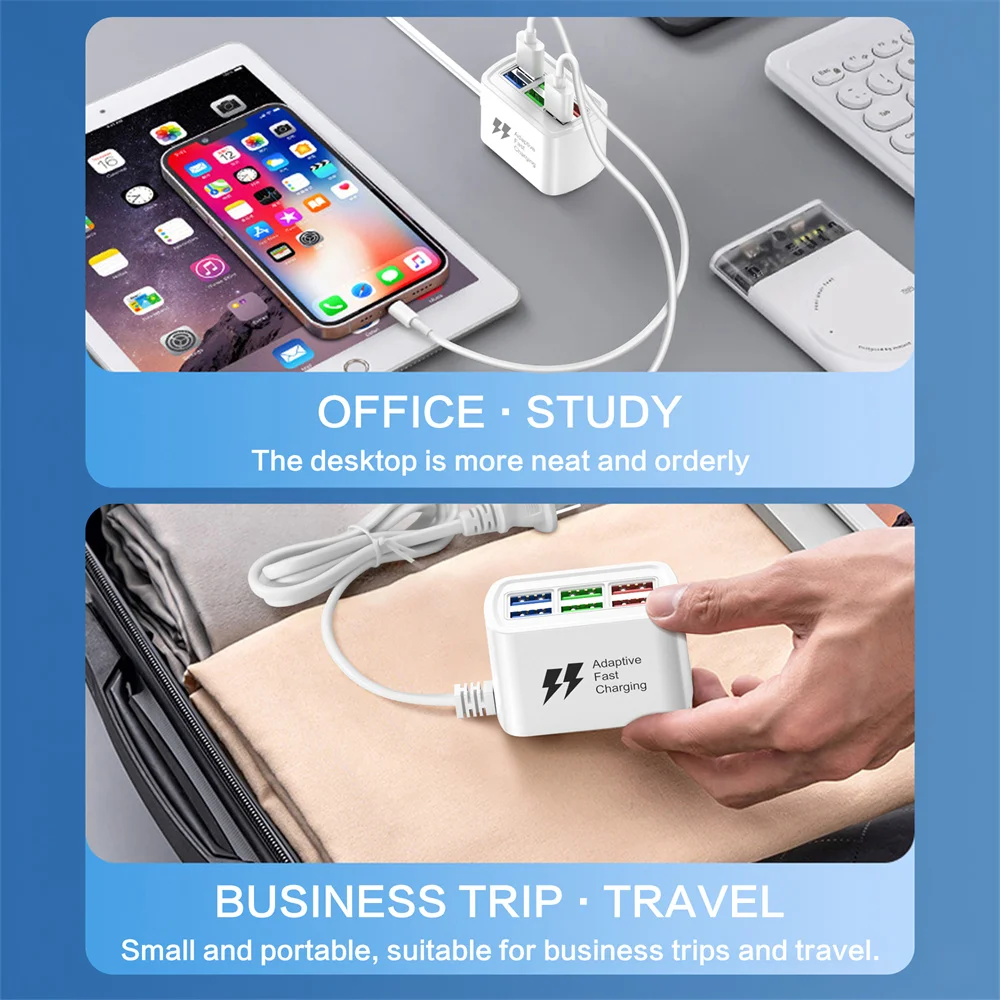 Universal 6 Port USB Charger Power Strip Mobile Phone Charger Wall Adapter Multifunction Electric Socket with 1m Extension Cable