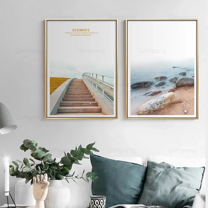 

Wall Art Canvas Painting Sea Beach Palm Tree Landscape Nordic Posters and Prints Modern Wall Pictures for Living Room Wall Decor
