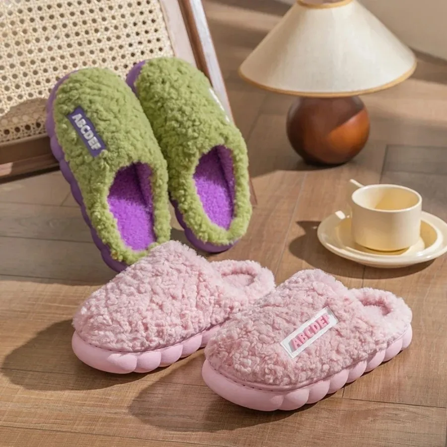 Autumn Winter Plush Warm Women Cotton Slippers Indoor Home Casual Toe Wrap Fluffy Slides Men Anti Slip Thick Platform Soft Shoes 2