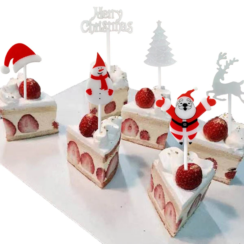 

10Pcs Cute Mini Santa Elk Tree Cartoon Children Snack Cake Dessert Food Fruit Forks Lunch Bento Accessories Party Decor