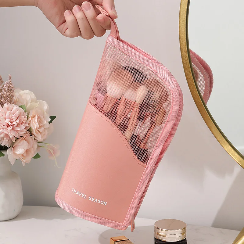 Foldable Makeup Brush Storage Bag Travel Cosmetic Portable Organizer Zipper Makeup Pouch Breathable Brushes Holder Stand-Up Bag 5