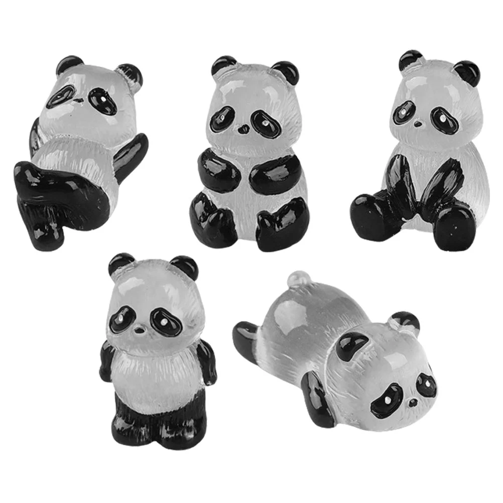 

5 Pcs Micro Landscape Panda Mini Resin Animal Luminous Figurines Miniatures Garden Decor Tiny Decoration