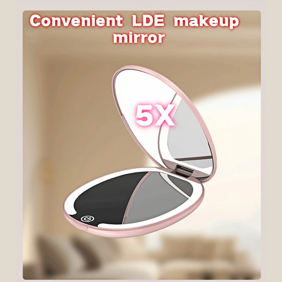 휴대용 화장 거울 LED 조명, 조명이 있는 소형 여행용 화장 거울, 1배/5배 확대, 3.9인치 양면 거울