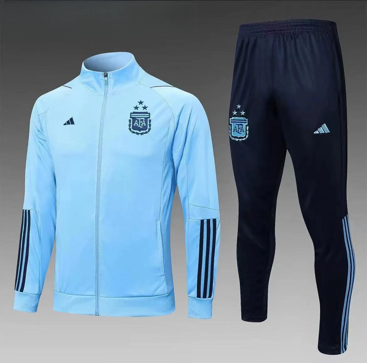 Adidas Soccer Jerseys Men Fashionable Athletic Embroidered Stripe Moisture-wicking Football Training Suit Sets Blue Black