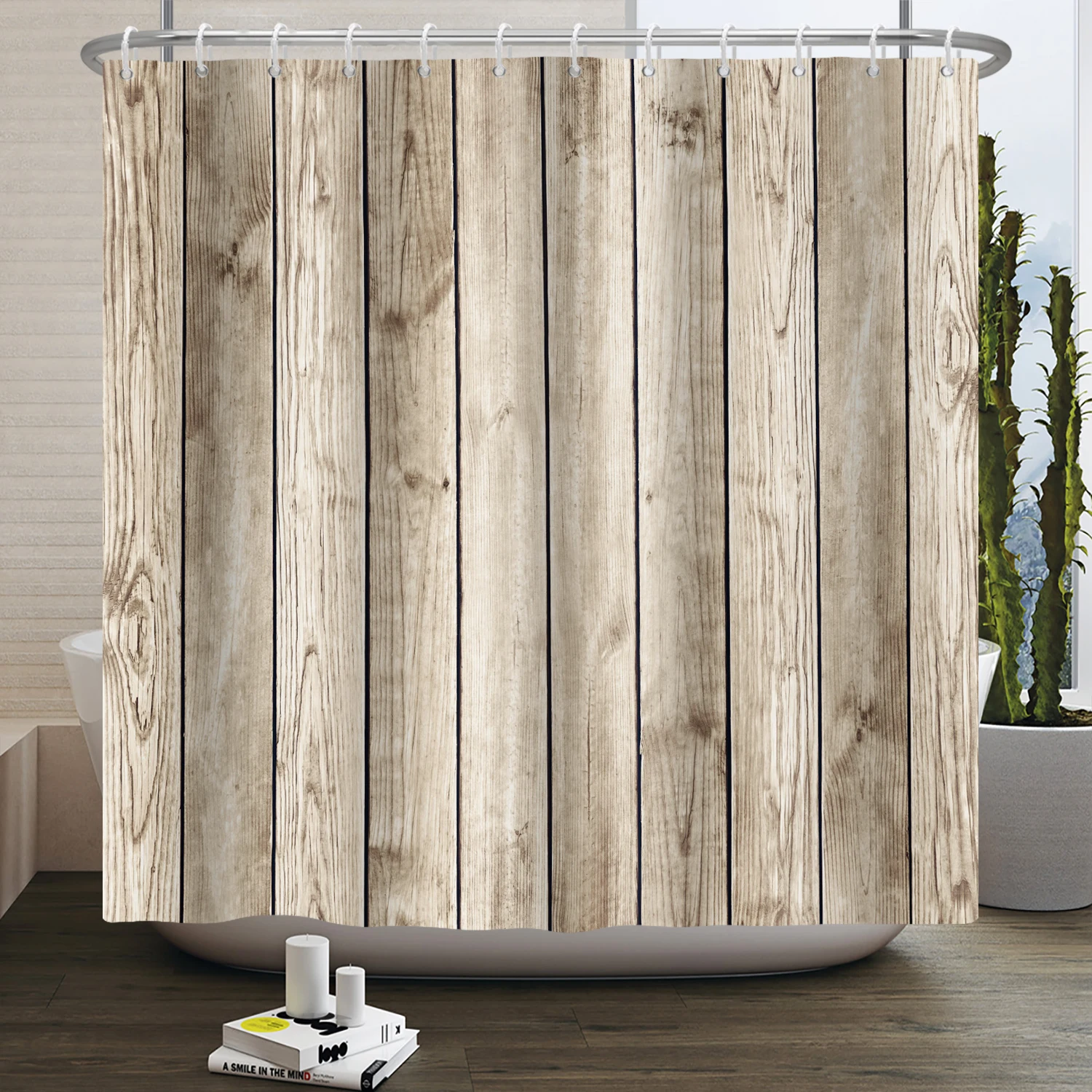 ABAKUHAUS Tenda da doccia rustica stretta, porta country in legno di quercia, set decorativo per bagno