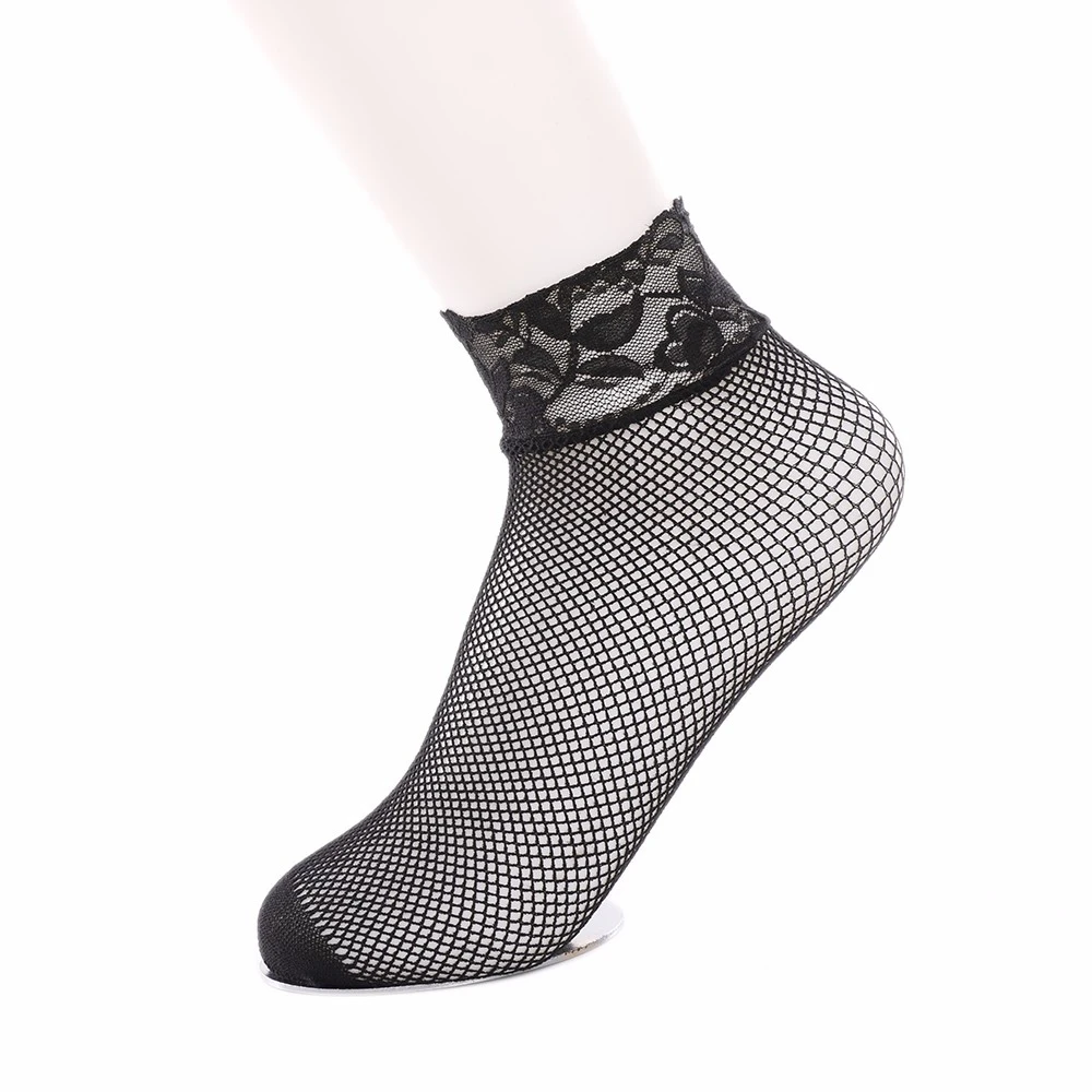 Elegante Frauen Schöne Mädchen Sommer Mode Sexy Dame Weiche Schwarze Spitze Rüschen Fishnet Mesh Kurze Knöchel Socken Ultradünne – Detail 10