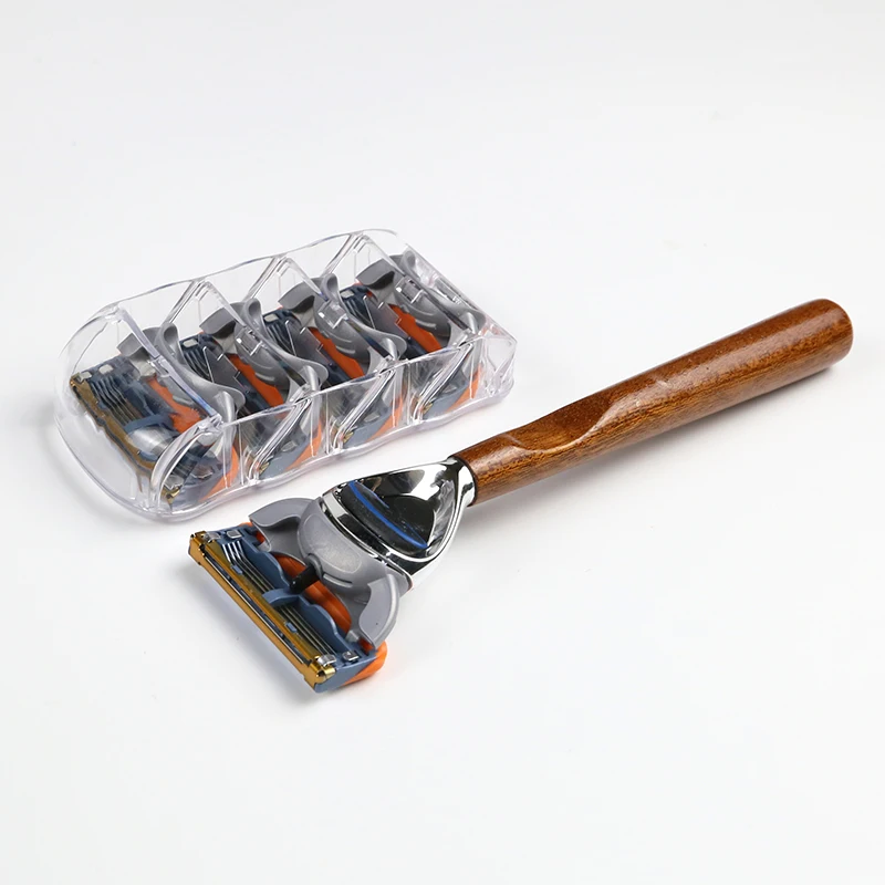 남녀공용 나무 면도기 손잡이, 완벽한 면도 동행자, 리필 4 개  Best5