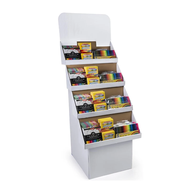 4 Layers Trade Show Stand Foldable Shelves Cardboard Magazine Display