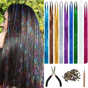 Image for AZQUEEN Long Sparkle Shiny Hair Tinsel Rainbow Sil 