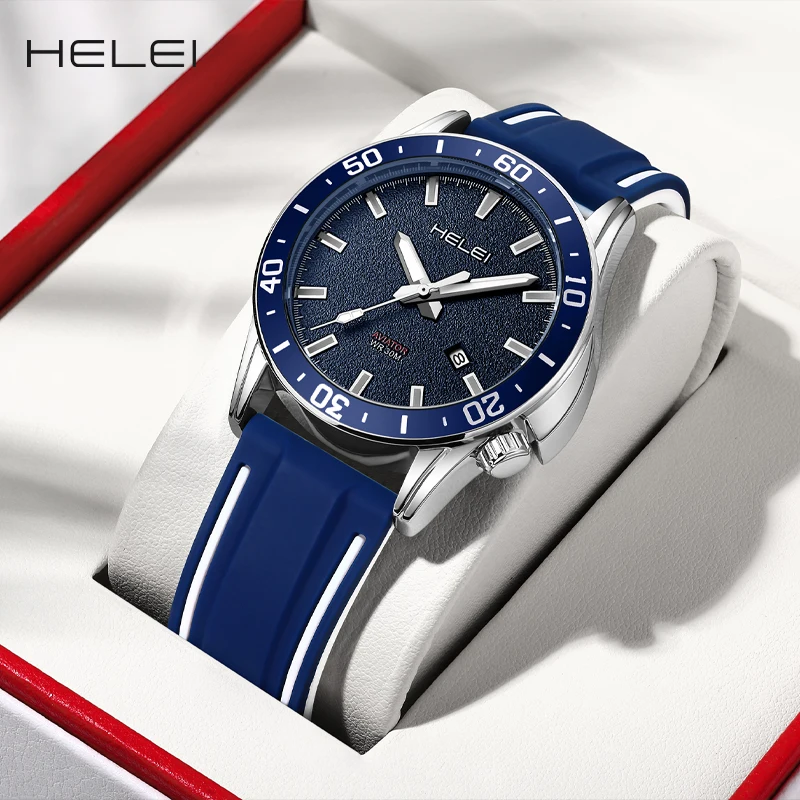 HELEI2024 Fashion Digital Dial Quartz Watch Branded Men's Genuine Belt Watches Round Business Watches Men's Luxury Watches