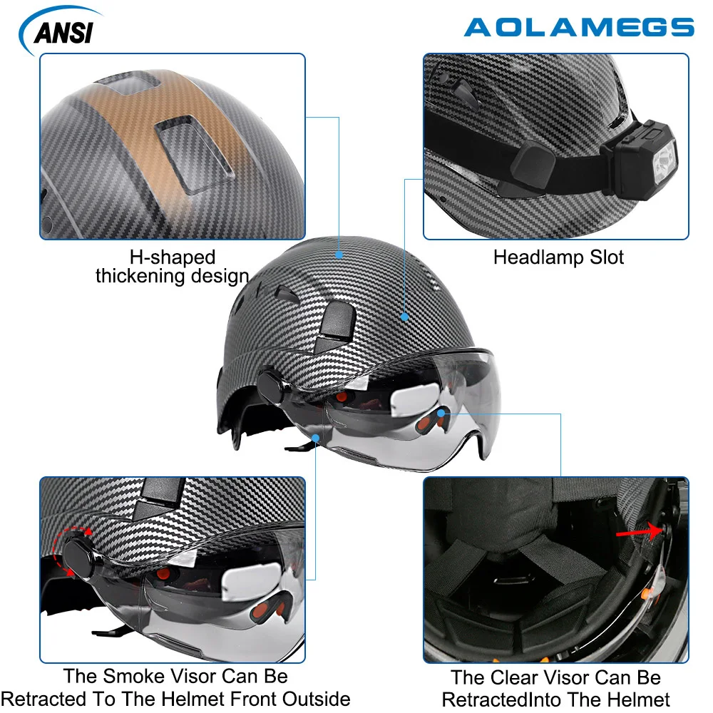 Wzór z włókna węglowego hełm ochronny z podwójny wizjer goglami dla inżyniera kask CE ANSI ABS w celu ratowania czapek przemysłowych