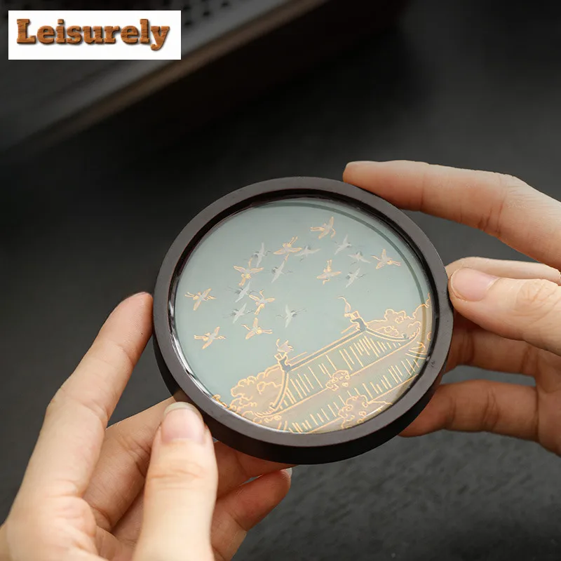 Color Changing Fly Crane Circular Coasters Elegant Wood Cup Mat For Coffee Cups Base Household Anti-scald Placemats Tableware