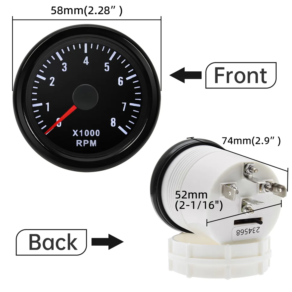 Tachometer Gauge 8000 RPM Car Tachometer 2" 52MM Tacho Meter Electrical Tachometer Gauge For 1-8 Cylinder Gasoline Engine Motor Auto 12V Pointer