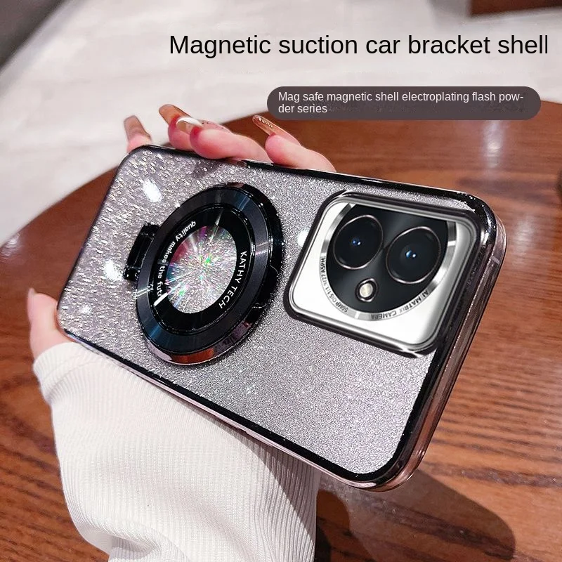 Honor 100 Pro Soft Bling Glitter Ring Magnetic Protective Back Cover Case For Huawei Honor100 100Pro Phone Shell_voghion.com