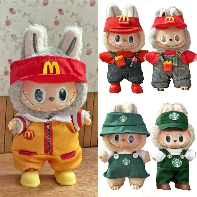 Vêtements de travail pour poupée Labubu, ensemble de chocolats frites et Cola, vêtements à la mode, chaussures à café, vêtements assis, accessoires de série de fête