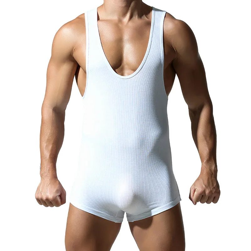 Men Sexy Bodysuit Thin Playsuits Sheer Soft Tank Sleepwear male Bodybuilding Underwear