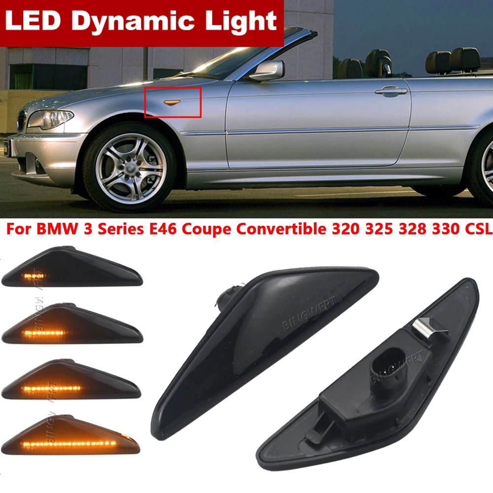 2pcs Dynamic LED Side Marker Light For BMW E46 2D 2003-2006 325Ci 330Ci Coupe Co