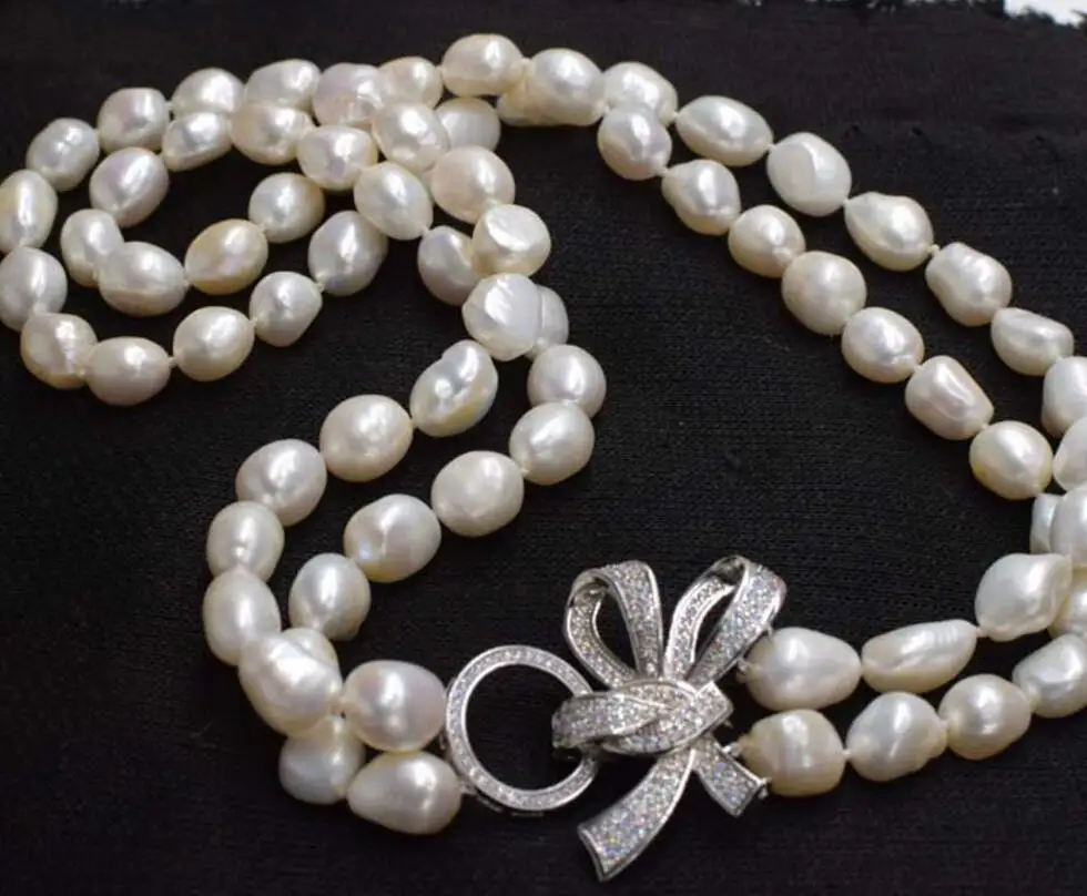 

wholesale nature NEW 2rows freshwater pearl white irregular baroque 10-11mm necklace 22-24inch