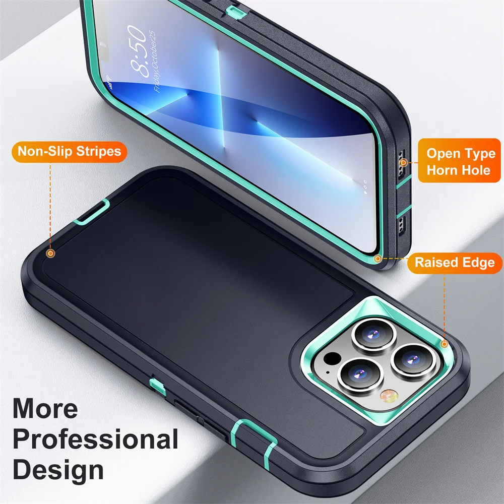 Three-Layer Shockproof Protective Bumper Case with Solid Color Design