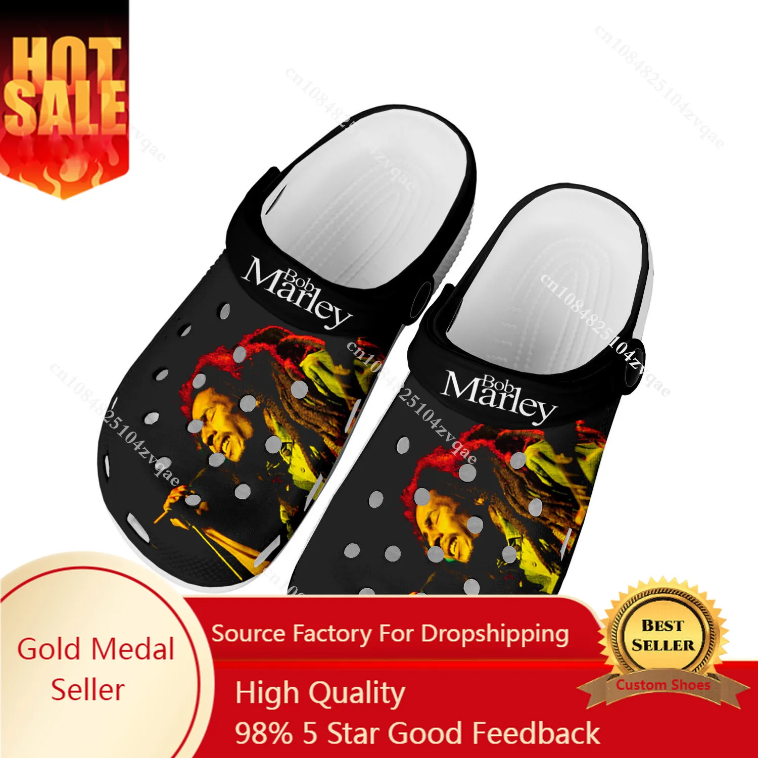 

Reggae Rock Music Star Bob Marley Home Clogs Custom Water Shoes Mens Womens Teenager Shoes Clog Breathable Beach Hole Slippers