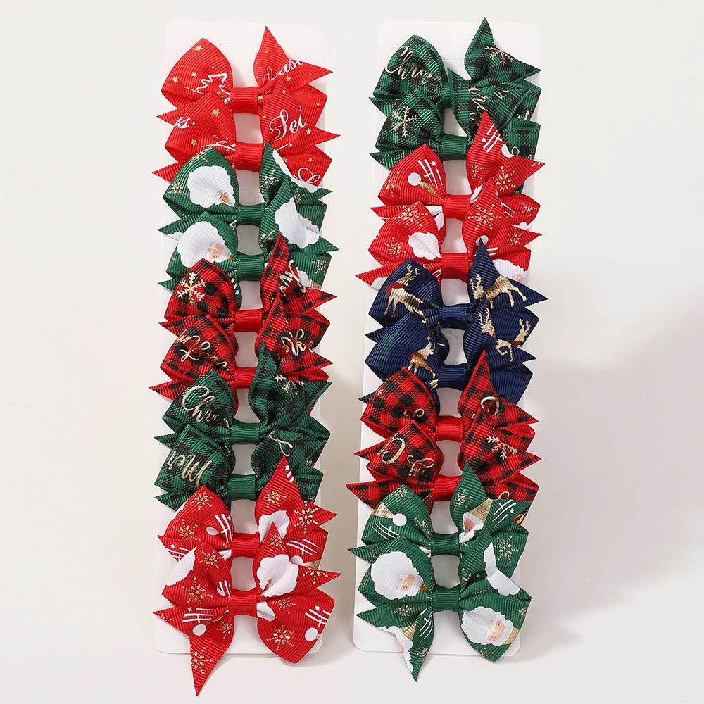 10/20pcs 소녀 크리스마스 헤어 클립 세트 눈송이 인쇄 Grosgrain 리본 활 머리핀 휴일 헤어 액세서리 어린이를위한