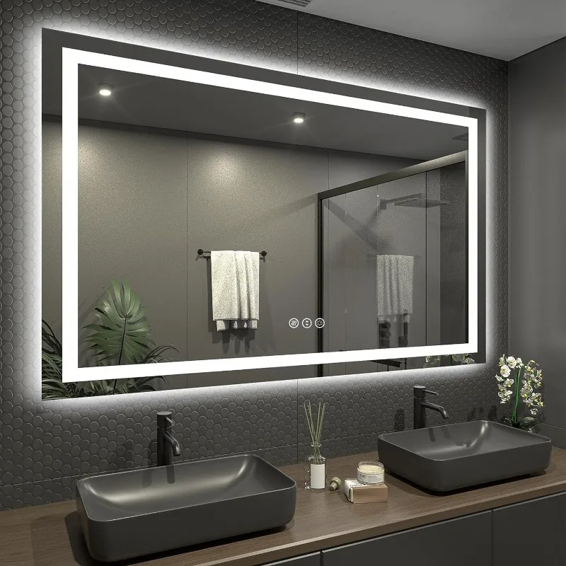 60x 40 Inch Lighted Bathroom Mirror for Wall LED Illuminated Vanity Mirror with Lights Dimmable Anti-Fog ETL Listed