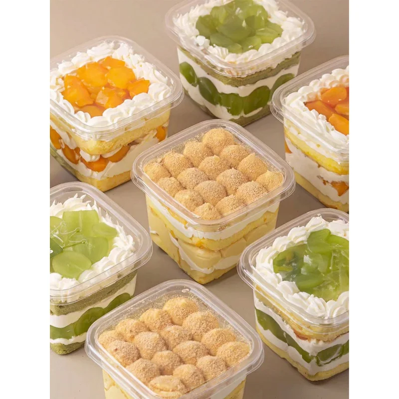 15 square bean curd pudding Jelly Cake Cup lids, reusable transparent mousse cup gift box party kitchen supplies food box