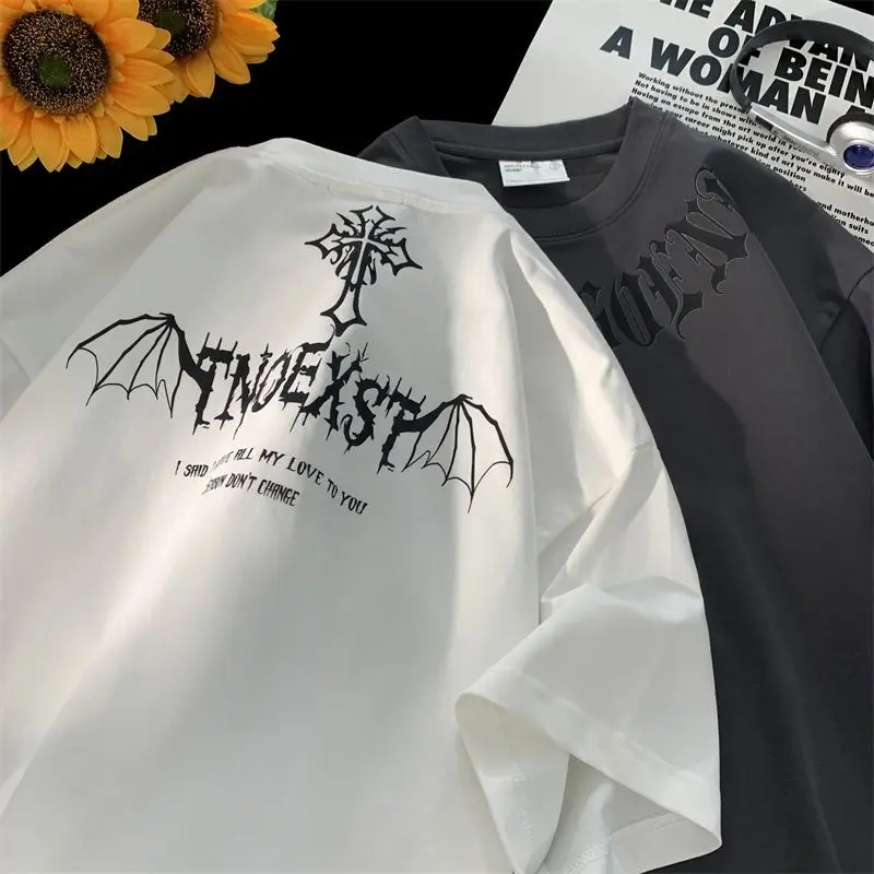 

Pure cotton American retro versatile trendy brand printed short-sleeved T-shirt for couples street loose oversize half-sleeve