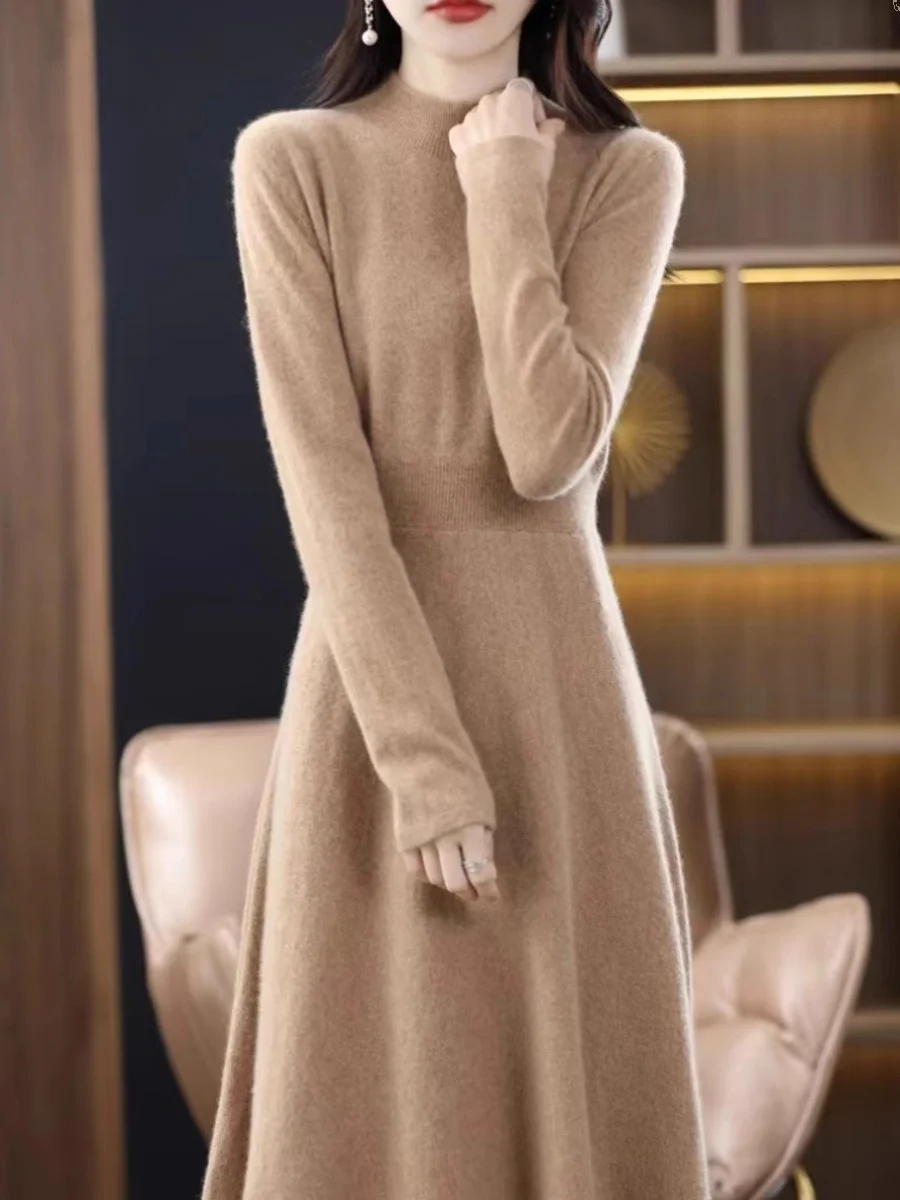 2025 Thickened Slim Fit Dress Korean Style Mid-Length Sweater for Women Wool Autumn Winter New Arrival Full Sleeve CQ293 2