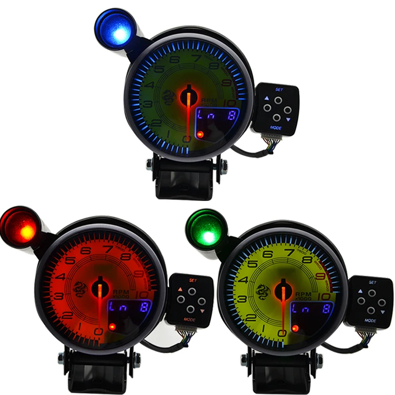 95MM Tachometer 010000 RPM Gauge Stepper motor Three Led Color Display