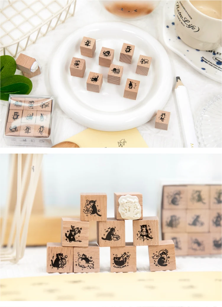 9 Stück Die Welt der Katzen Holzstempel Set für Scrapbooking, Deko, DIY-Basteln, Standard-Holzstempelset – Detail 16