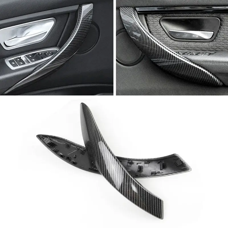 ABS 플라스틱 카본 파이버 질감 내부 도어 손잡이 외부 커버 트림 BMW 3 4 시리즈 F30 F31 F32 F33 F35 F36 F82 F83 용