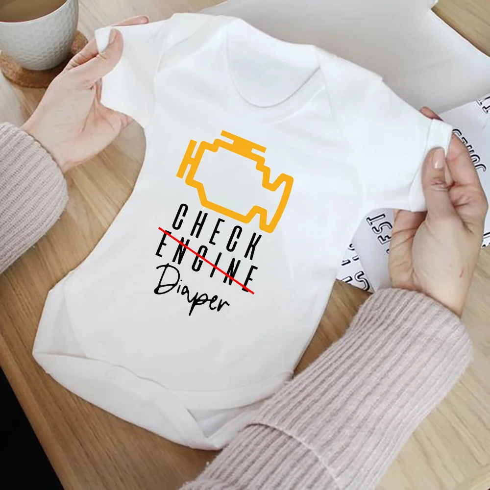 Funny Poopy Diaper Baby Romper Check Engine Baby Bodysuit Cute Mechanic ...