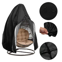 Outdoor Waterproof Hanging Chair Cover with Zipper - UV Protection - 190x115cm (Black)