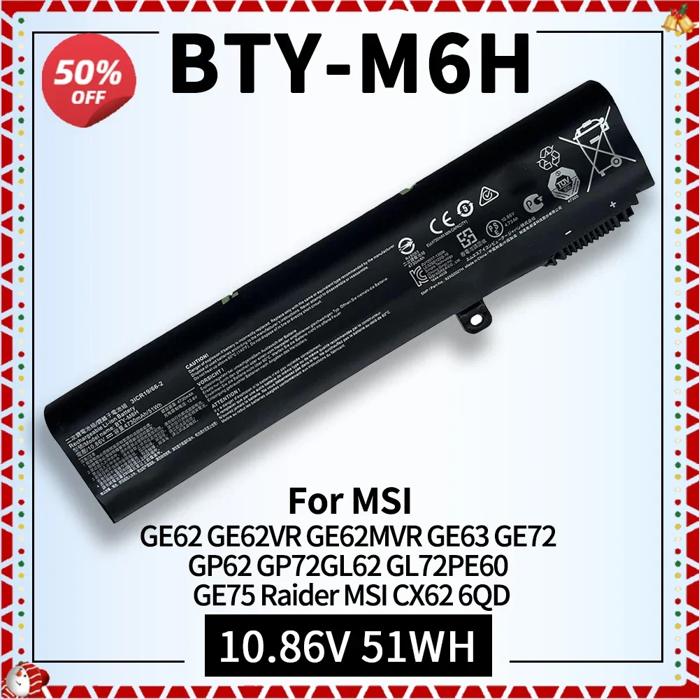 Laptop Battery for BTY-M6H MSI GE62VR GE63 GE63VR GE72VR GE73 GE73VR GE75 PE60 GL62 GL7G P62MVR GP72 GL62M GP72MVR GL62VR GL72VR