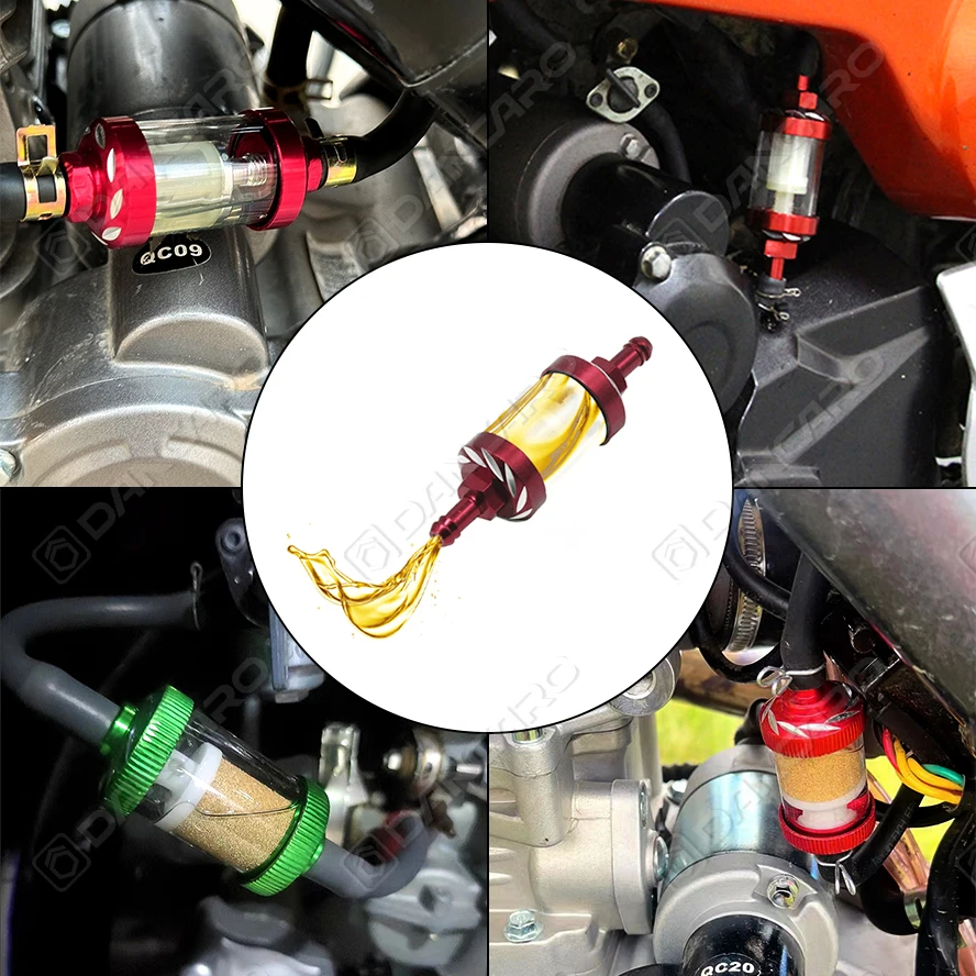 Motorcycle Fuel Filter Universal 8mm Engine Inline Carb CNC Gasoline Fuel Gas Filter Motor Oil Filters Off Road ATV Accessories