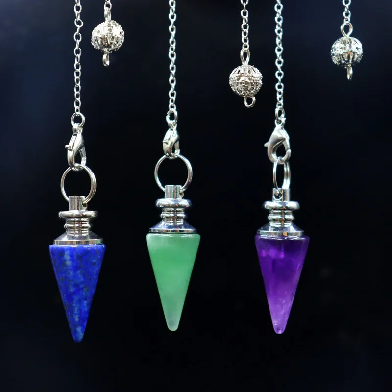 

10pcs Natural Stone Taper Pendulums Chakra Onyx Amethyst Rose Quartz Crystal Pendants for Dowsing Spiritual Reiki Jewelry