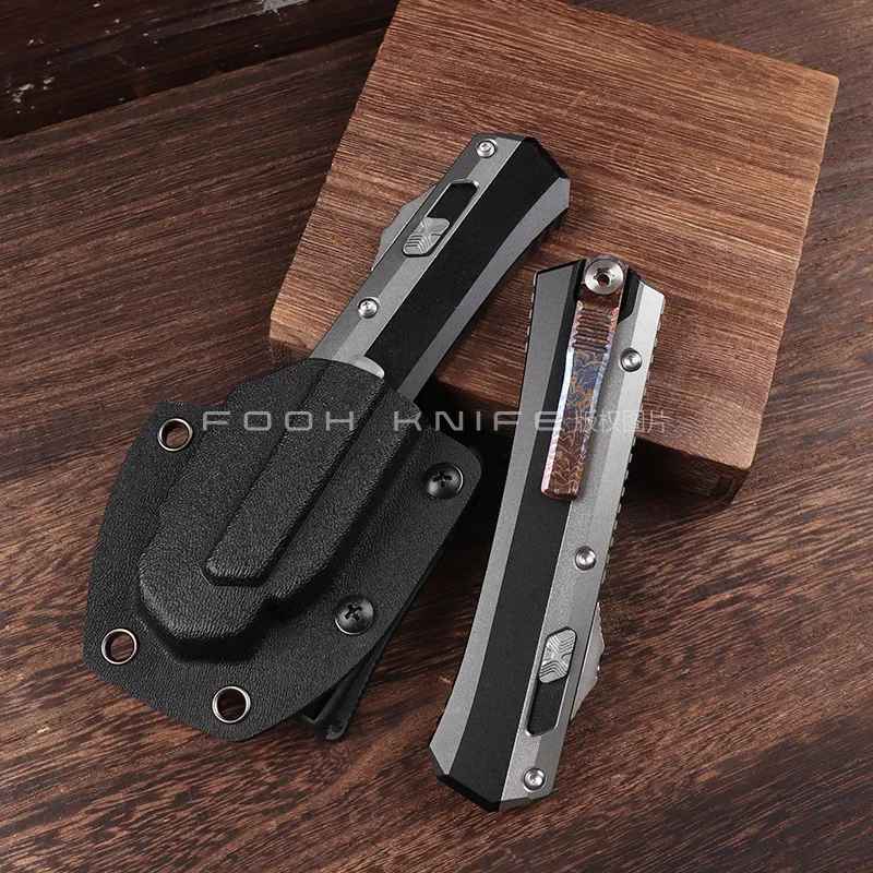 FOOHKNIFE VERSION GK SERIES MICRO Tactical TECH Gear Mirror & Stonewash Surface D2 Steel CNC 6061 Aluminum Titanium Clip 3