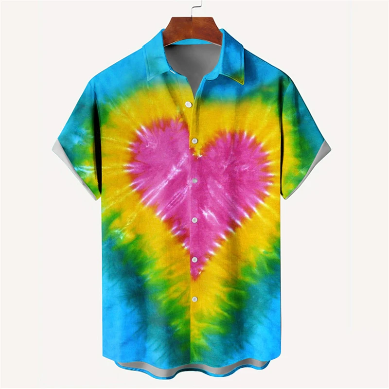 thumbnail image 1 of Nueva camisa de moda para hombre con estampado 3D, de verano, de manga corta, con una sola fila de botones, holgada, de gran tamaño, con estampado de corazón amoroso, tendencia, camisas unisex, 1 of 5